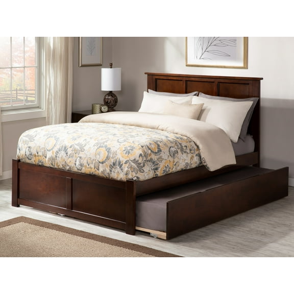 AFI Madison Full Solid Wood Platform Bed with Footboard & Full Trundle in Walnut