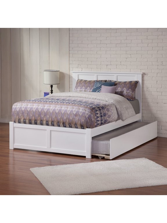 AFI Madison Full Solid Wood Platform Bed with Footboard & Full Trundle, White