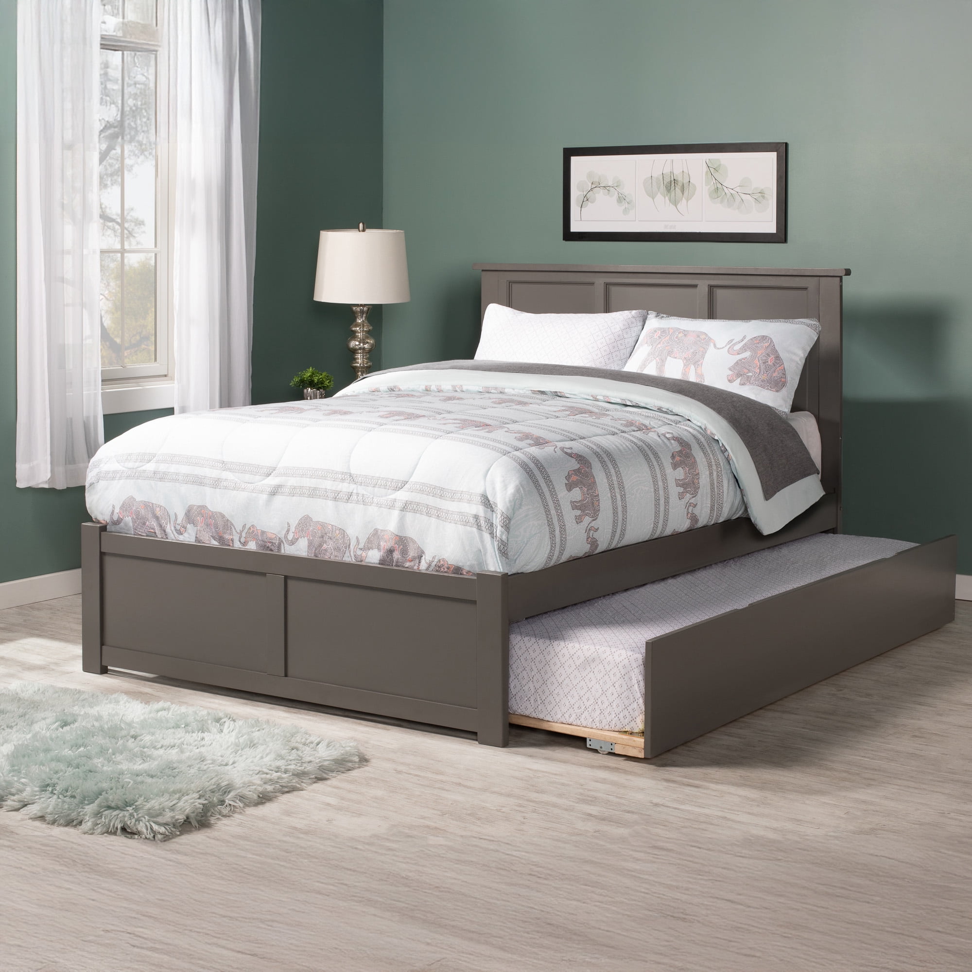 AFI Madison Full Solid Wood Platform Bed with Footboard & Twin Trundle, Grey