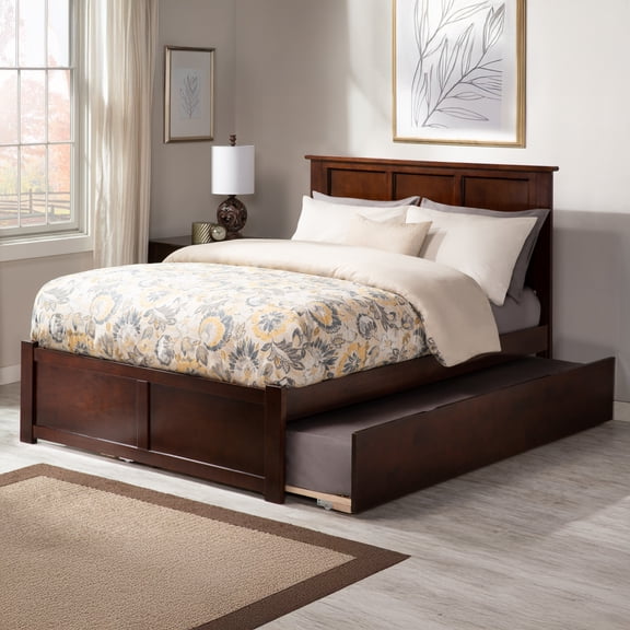 AFI Madison Full Solid Wood Platform Bed with Footboard & Twin Trundle, Walnut
