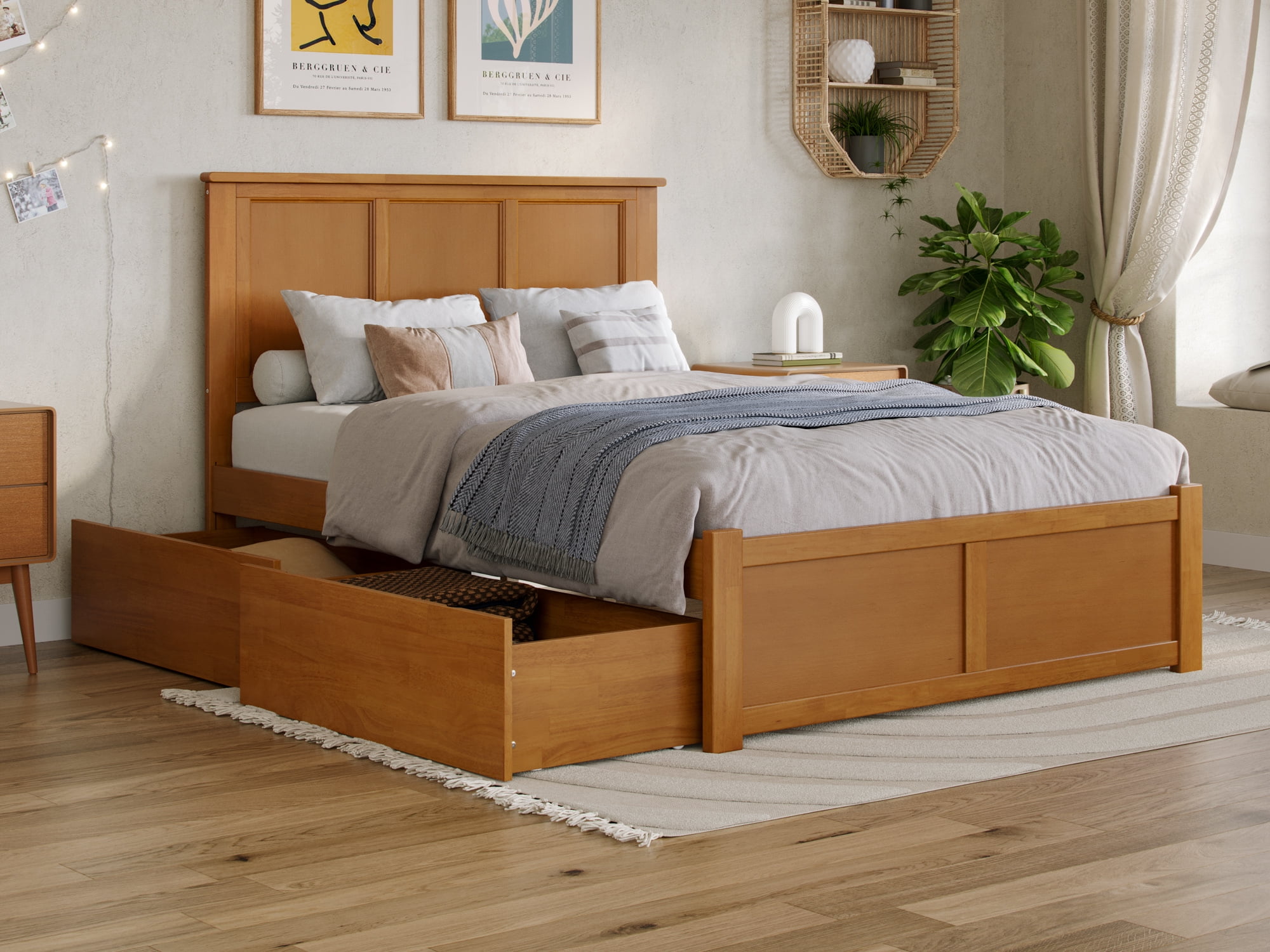 Madison Light Toffee Full Wood Platform Bed with Storage Drawers