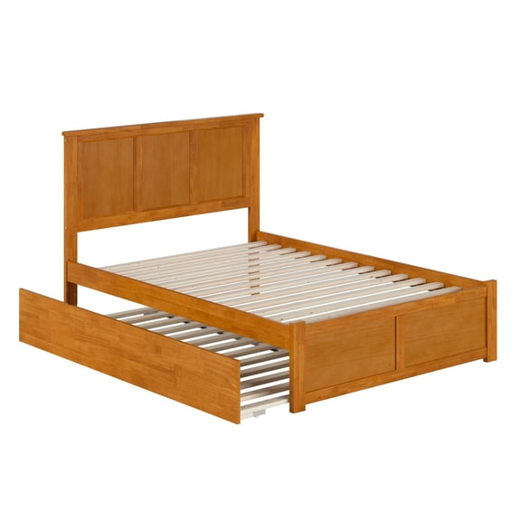 AFI Madison Full Wood Platform Bed with Footboard and Twin Trundle, Light Toffee