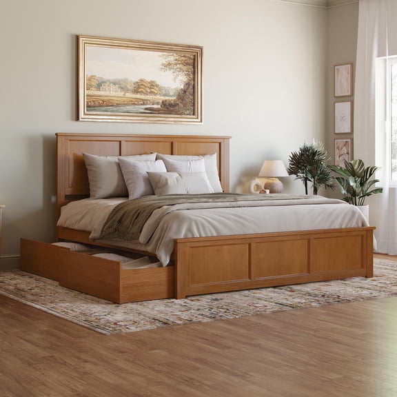 AFI Madison King Platform Bed with Matching Footboard and Storage Drawers, Light Toffee