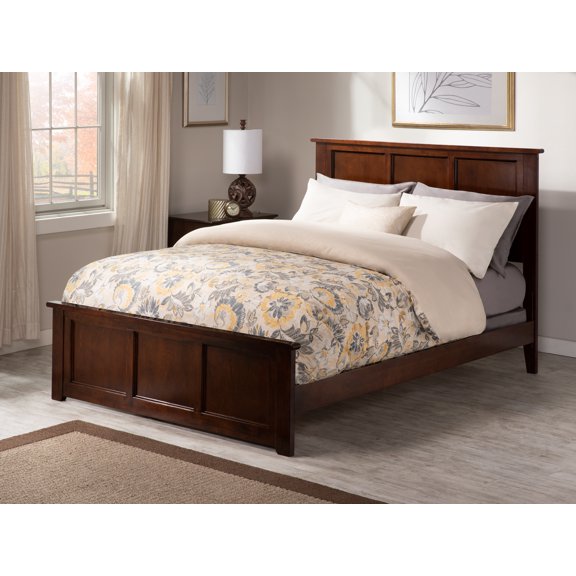 AFI Madison King Solid Wood Foundation Bed Frame with Matching Footboard, Walnut