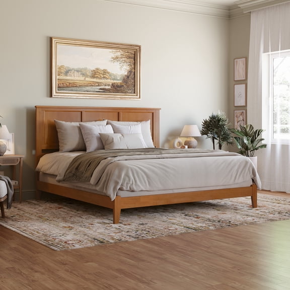 AFI Madison King Solid Wood Foundation Bed, Light Toffee