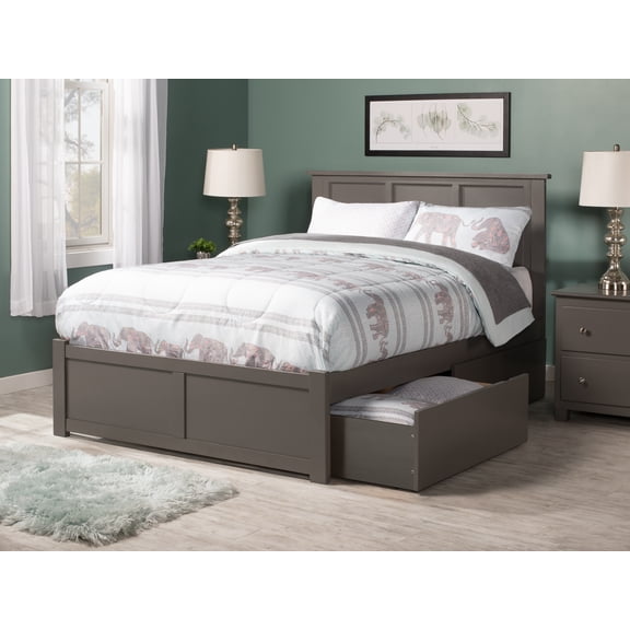 AFI Madison King Solid Wood Platform Bed with Footboard & Storage Drawers, Grey