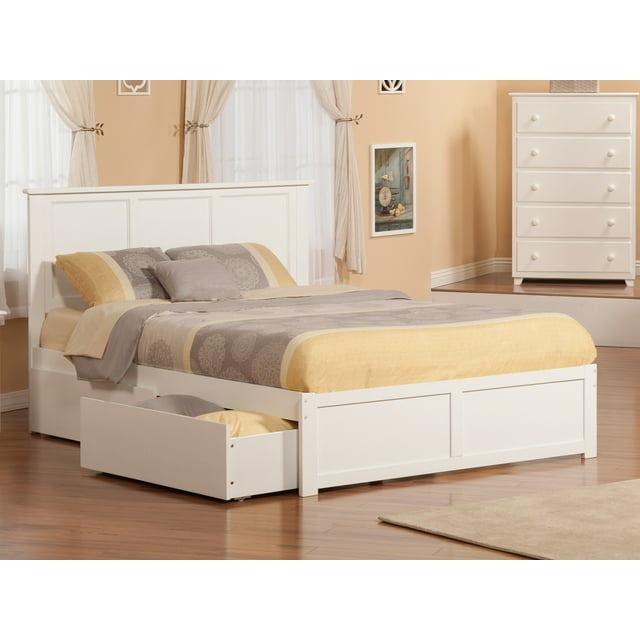 AFI Madison King Solid Wood Platform Bed with Footboard & 2 Storage Drawers in White
