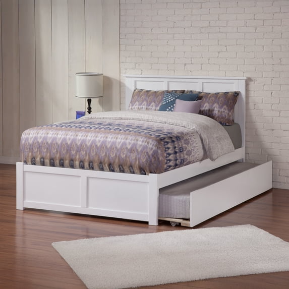 AFI Madison King Size Platform Bed with Footboard & Twin XL Trundle, White