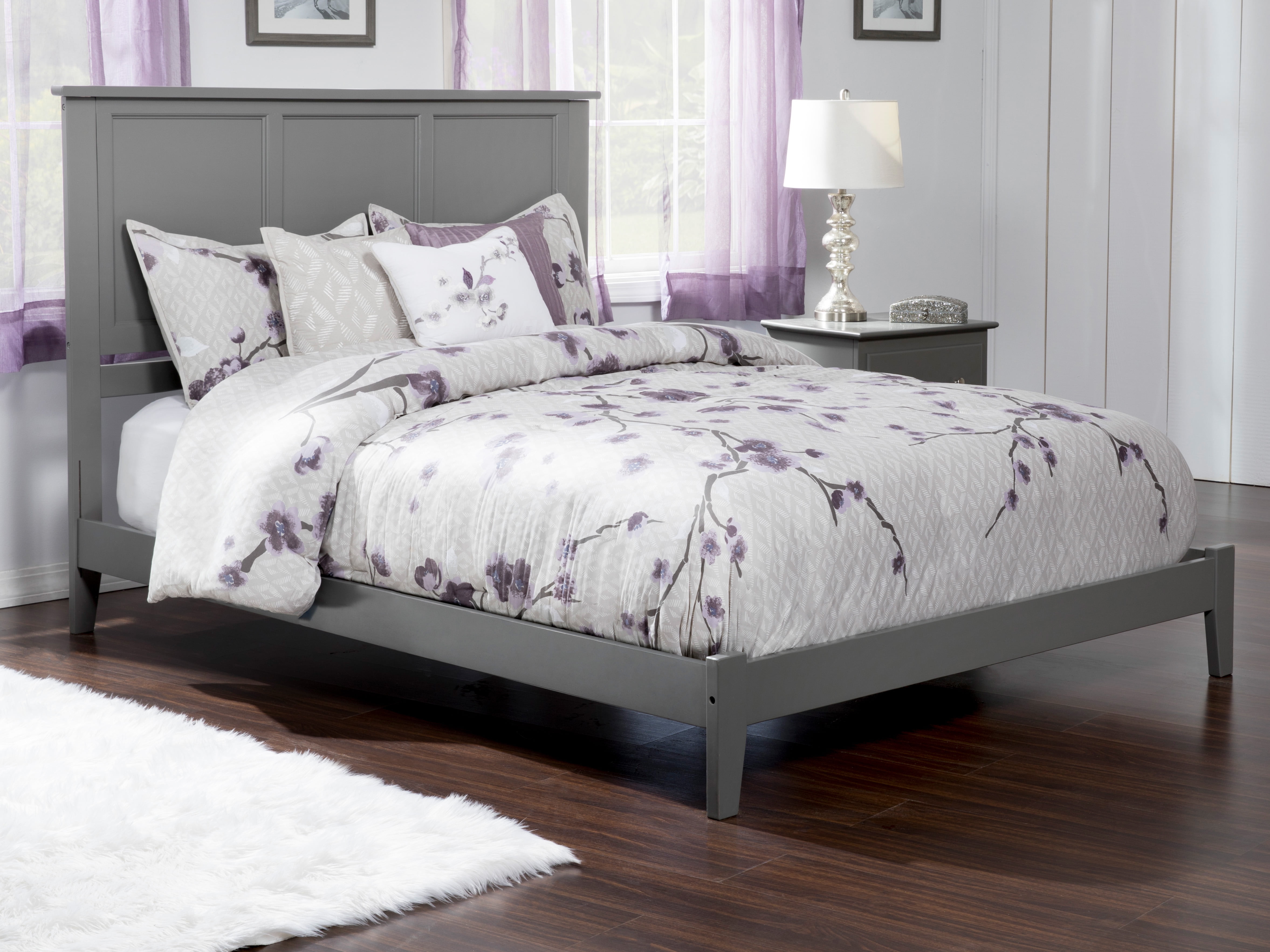 AFI Madison King Solid Wood Foundation Bed with Panel Headboard, Grey