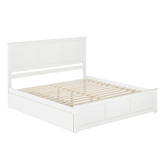 AFI Madison King Wood Platform Bed with Matching Footboard and Storage Drawers, White