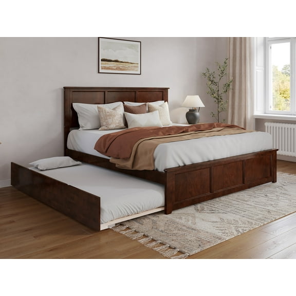 AFI Madison King Wood Platform Bed with Matching Footboard and Twin XL Trundle, Walnut