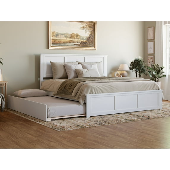 AFI Madison King Wood Platform Bed with Matching Footboard and Twin XL Trundle, White