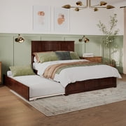 AFI Madison Queen Platform Bed with Wood Headboard Footboard & Twin XL Trundle, Walnut