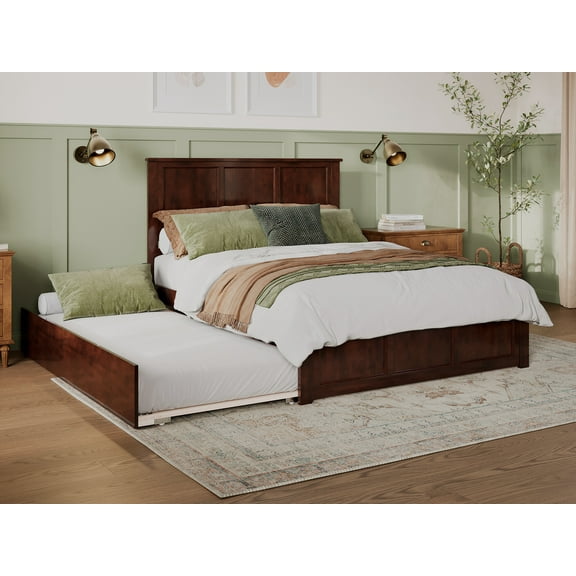 AFI Madison Queen Platform Bed with Wood Headboard Footboard & Twin XL Trundle, Walnut
