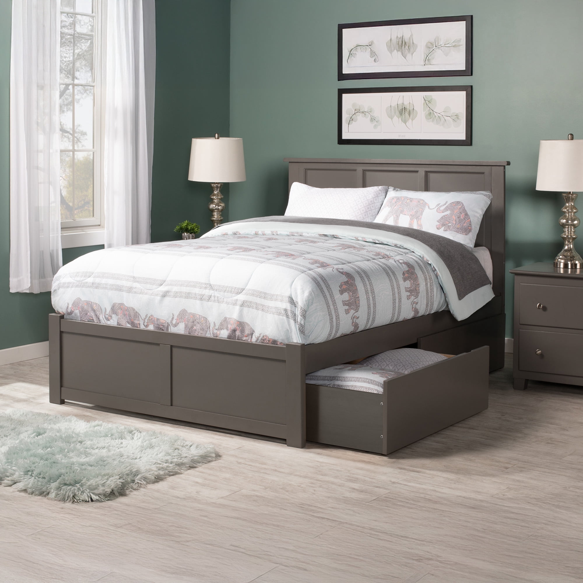 AFI Madison Queen Solid Wood Platform Bed with Footboard & Storage Drawers, Grey