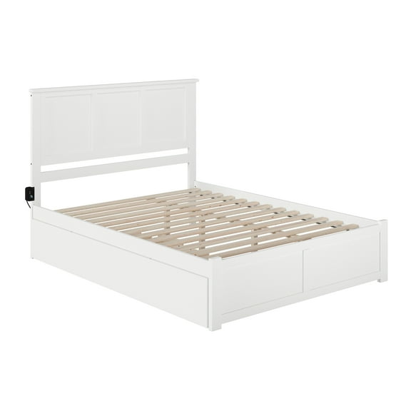 Madison Queen Wood Platform Bed with Footboard and Twin XL Trundle in White