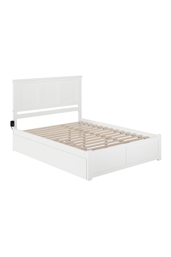 Madison Queen Wood Platform Bed with Footboard and Twin XL Trundle in White