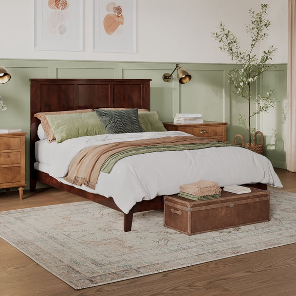 AFI Madison Queen Solid Wood Foundation Bed, Walnut
