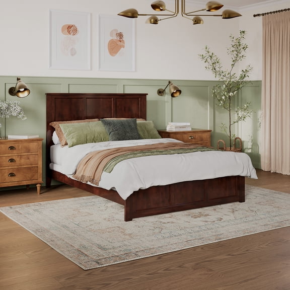 AFI Madison Queen Wood Foundation Bed with Matching Headboard Footboard, Walnut