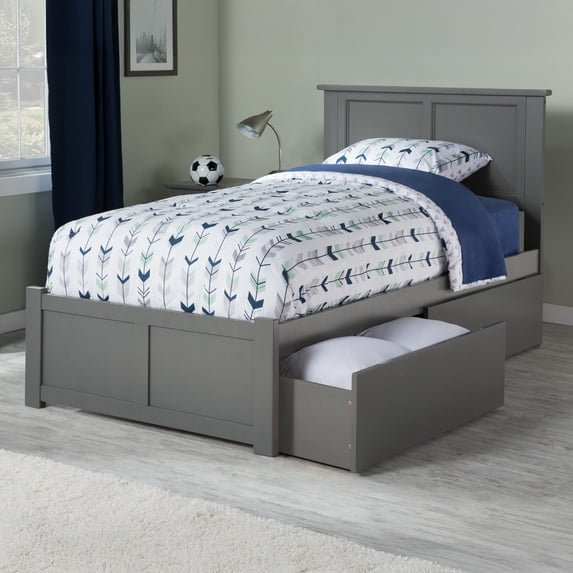 AFI Madison Twin Solid Wood Platform Bed with Footboard & Storage Drawers, Grey