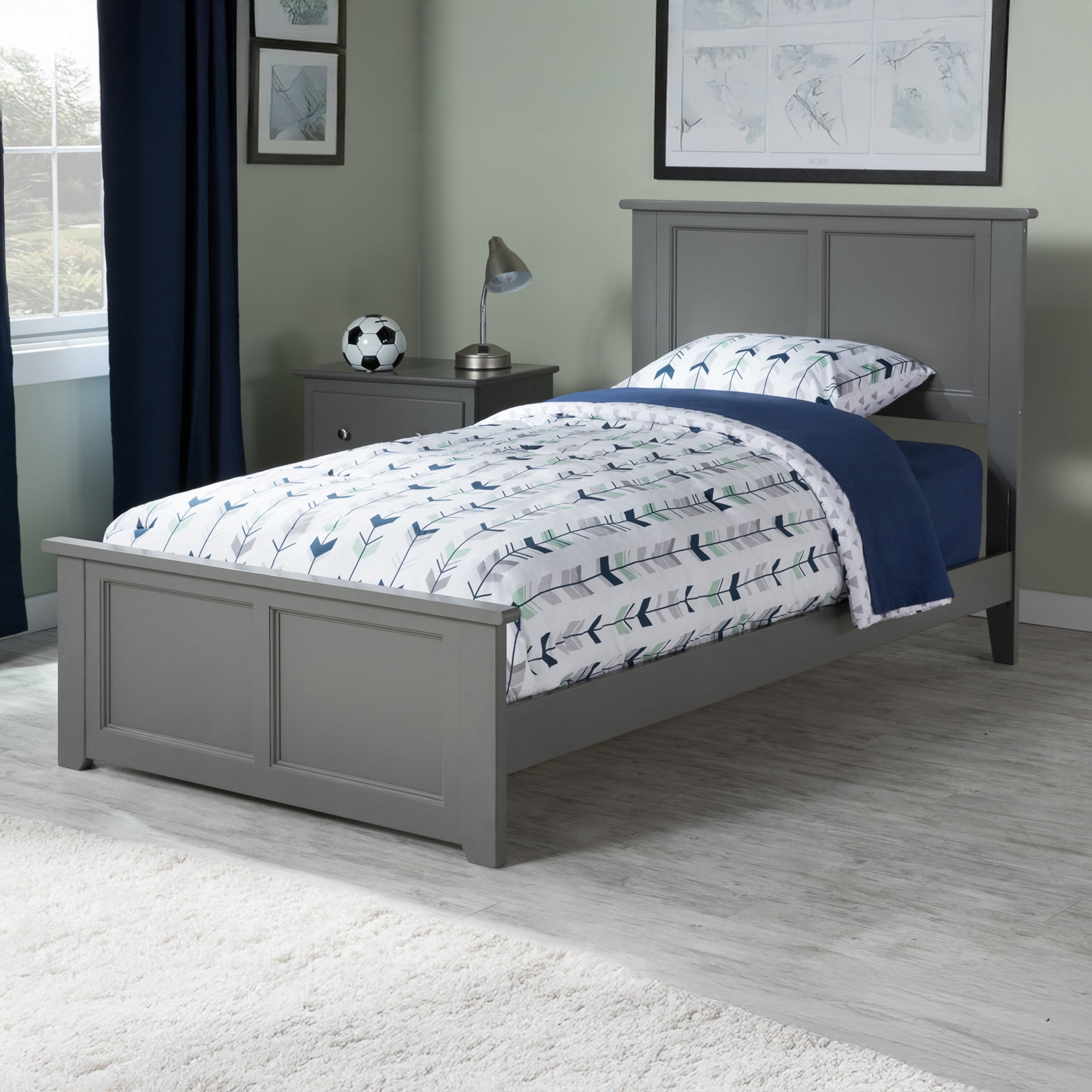 AFI Madison Twin Solid Wood Foundation Bed with Matching Headboard Footboard, Grey