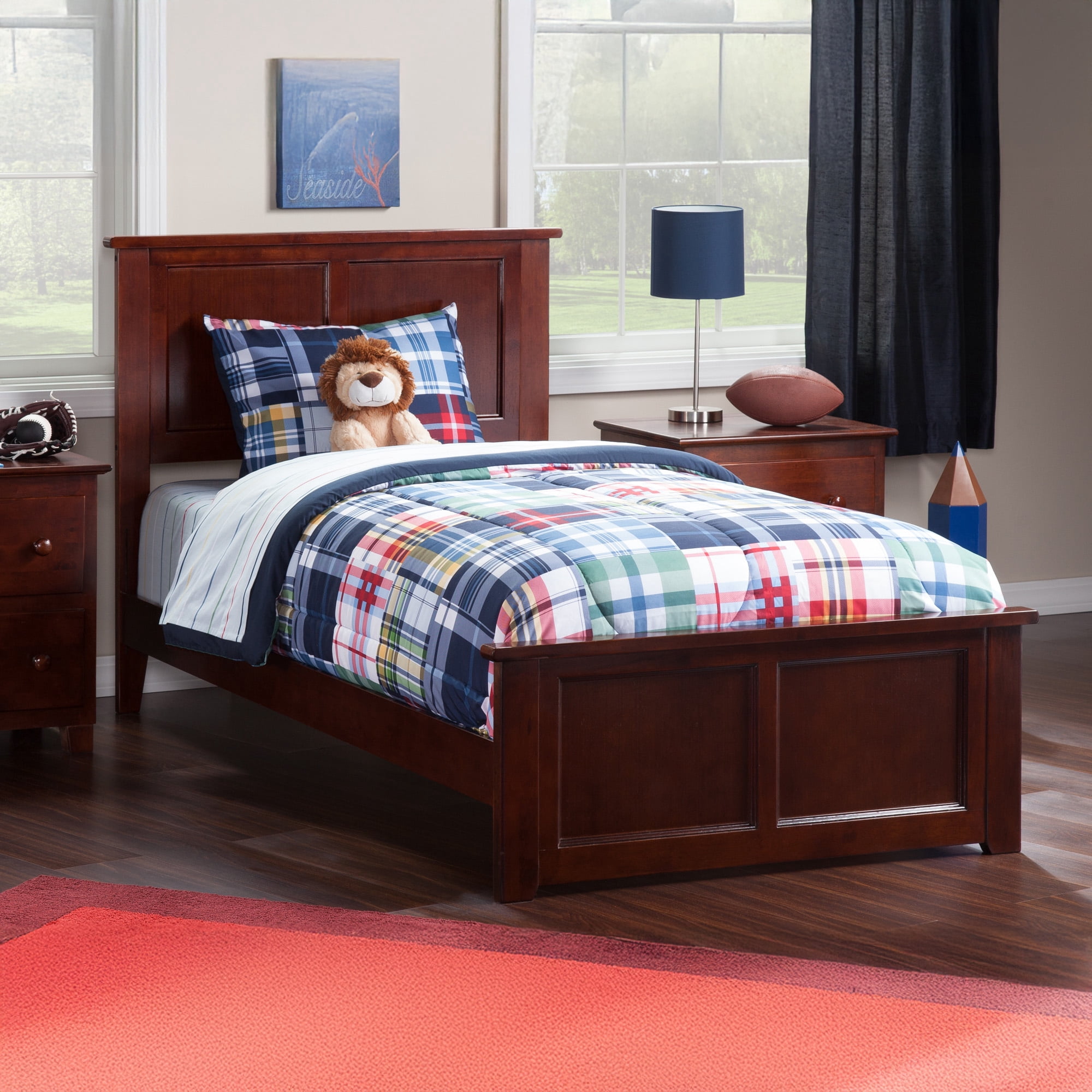 AFI Madison Twin Wood Foundation Bed with Matching Headboard Footboard, Walnut
