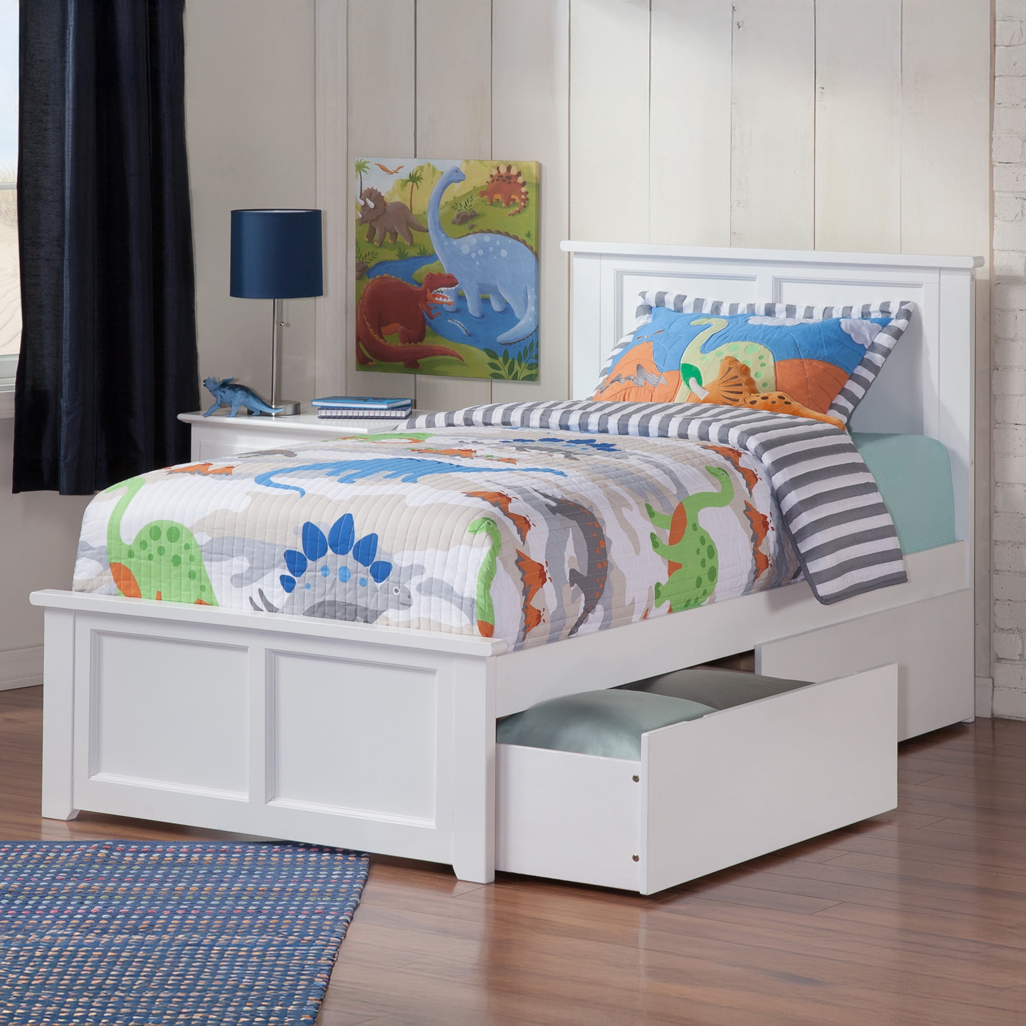 AFI Madison Twin Wood Platform Bed with Matching Footboard & Storage Drawers, White