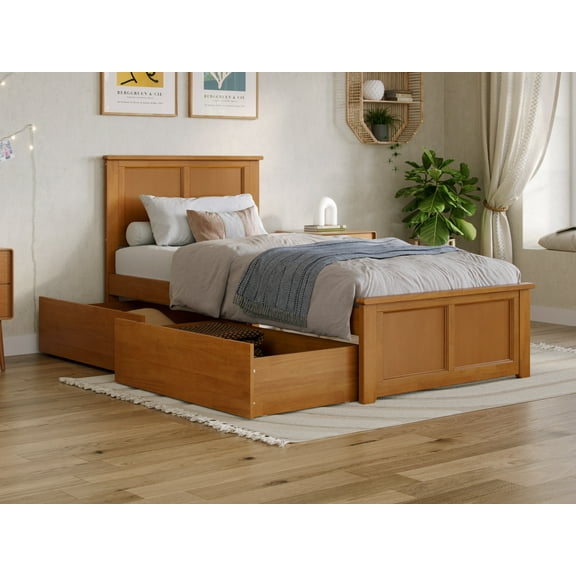 AFI Madison Twin XL Platform Bed with Matching Footboard and Storage Drawers, Light Toffee