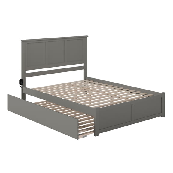 Madison Solid Wood King Platform Bed with Footboard and Twin XL Trundle in Grey