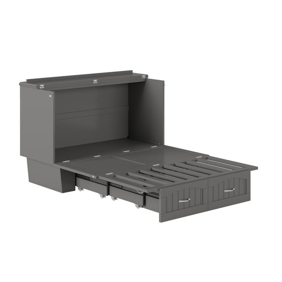 AFI Marina Full Solid Wood Murphy Bed Chest with Drawer & Charger, Grey