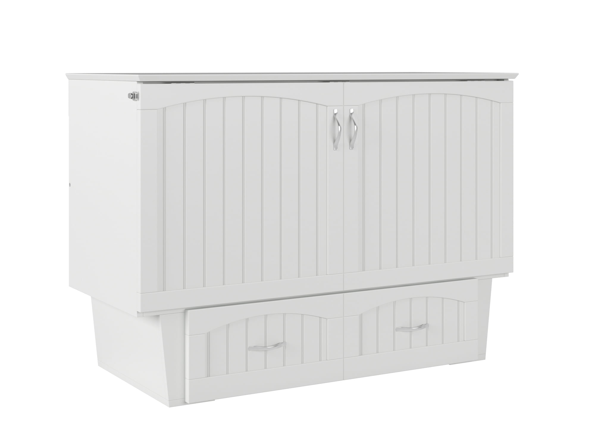 Marina White Full Murphy Bed Chest with Storage and Charger