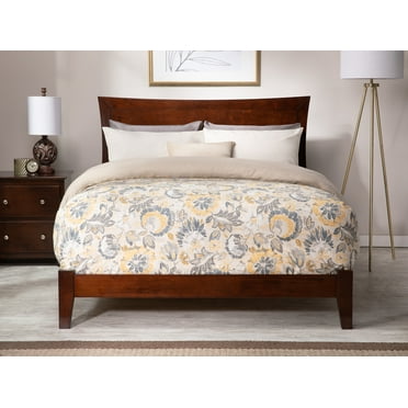 AFI Metro Full Low Profile Wood Platform Bed Frame with Panel Headboard, Walnut