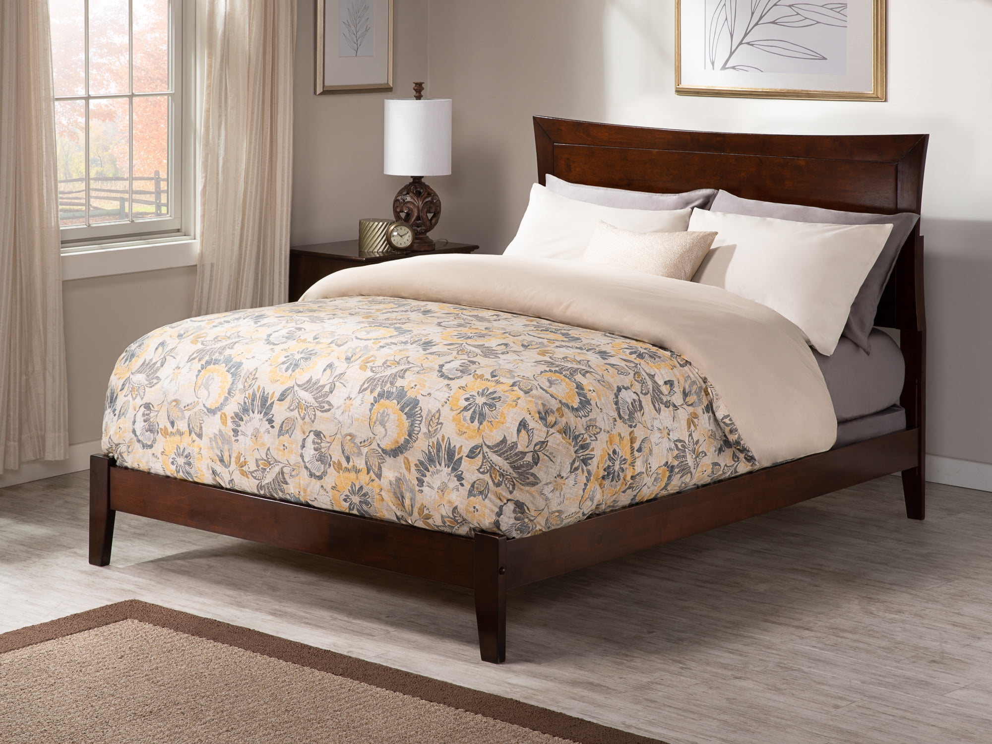 AFI Metro Queen Wood Foundation Bed Frame with Panel Headboard, Walnut