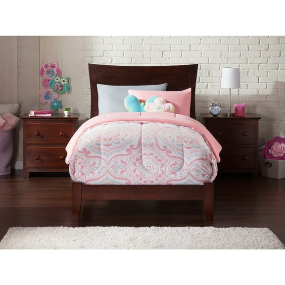 AFI Metro Twin Solid Wood Panel Bed with USB Charging Station in Walnut