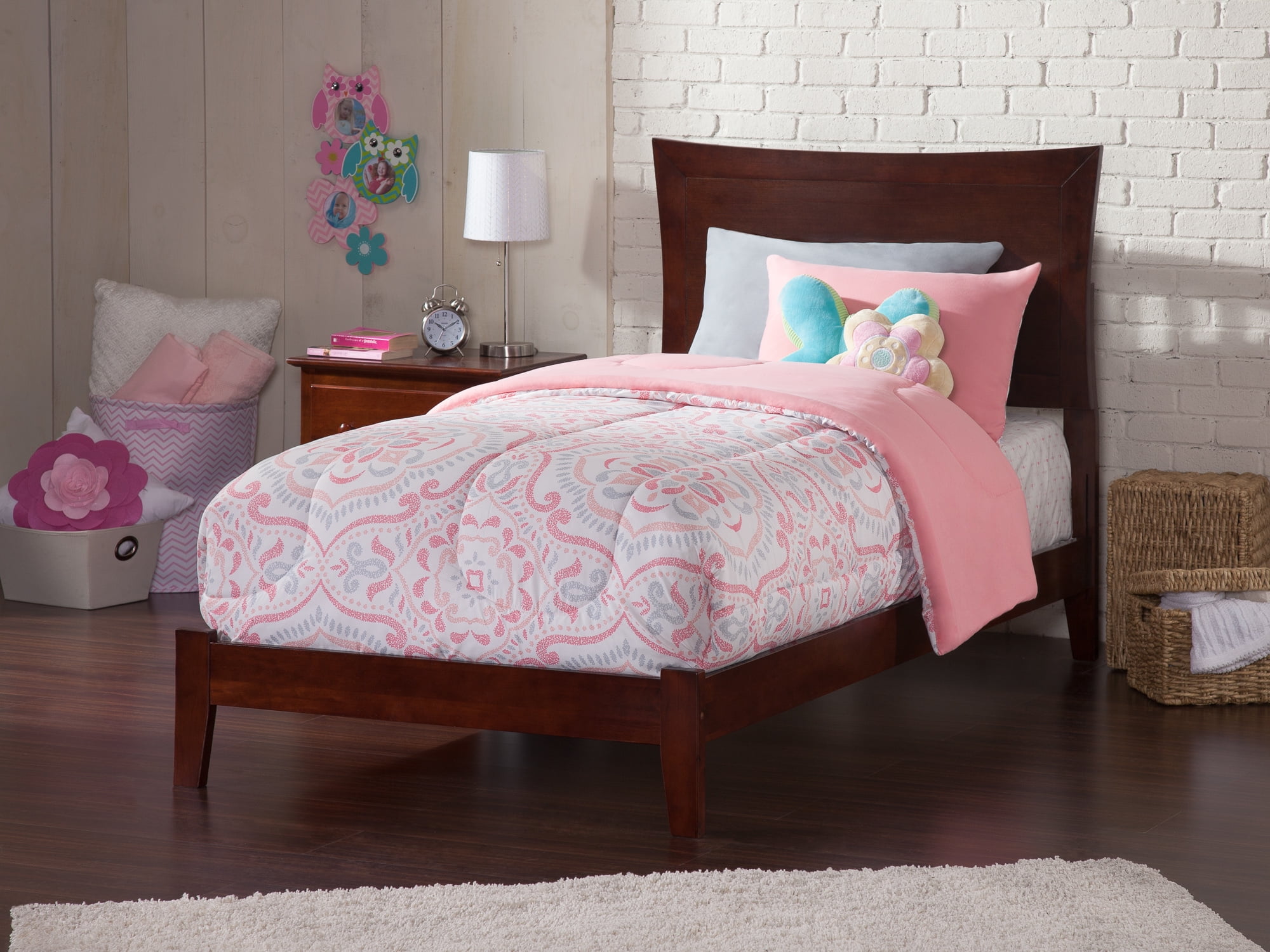 AFI Metro Twin Wood Foundation Bed Frame with Panel Headboard, Walnut