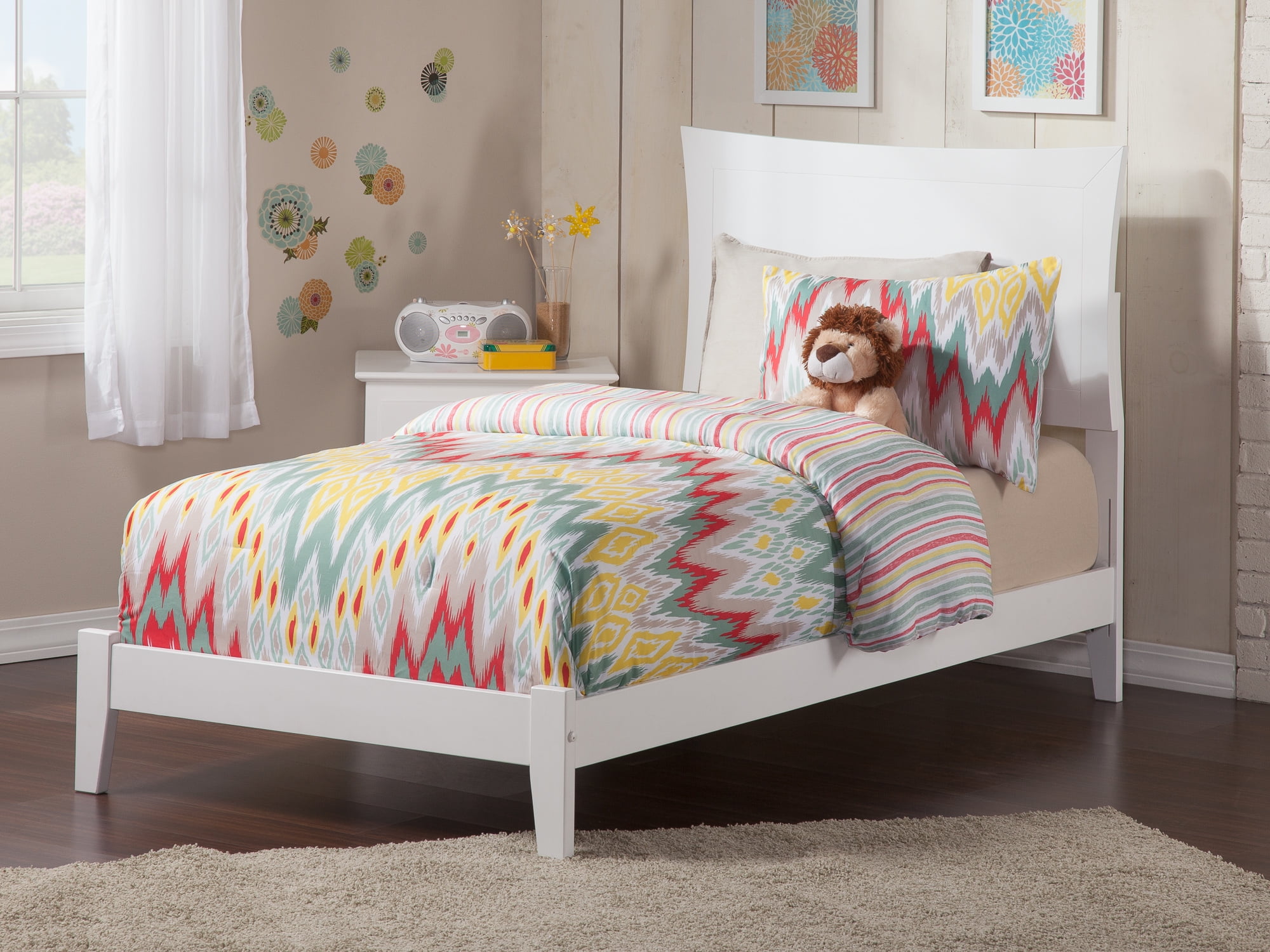 AFI Metro Twin Wood Foundation Bed Frame with Panel Headboard, White