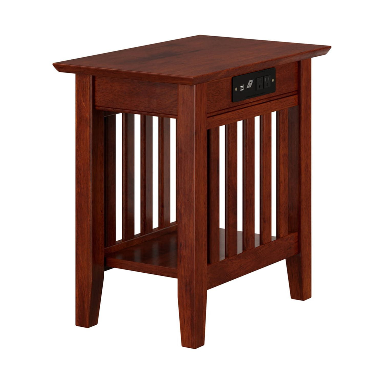 AFI Mission Chair Side Table with Charging Station in WalnutFinish