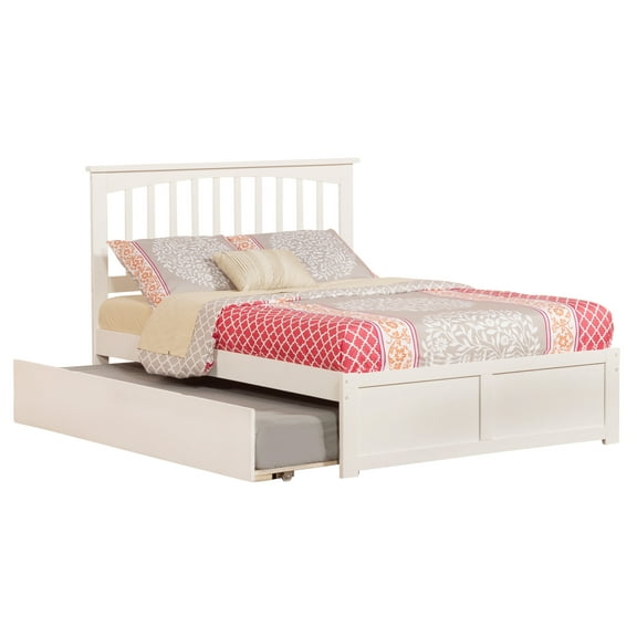 Mission Full Wood Platform Bed with Footboard and Twin Trundle in White