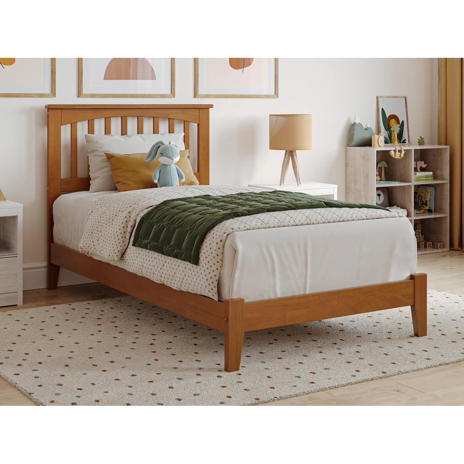 Light Toffee Full Wood Mission Platform Bed with Headboard