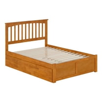 AFI Mission Full Wood Platform Bed with Footboard and Full Trundle, Light Toffee