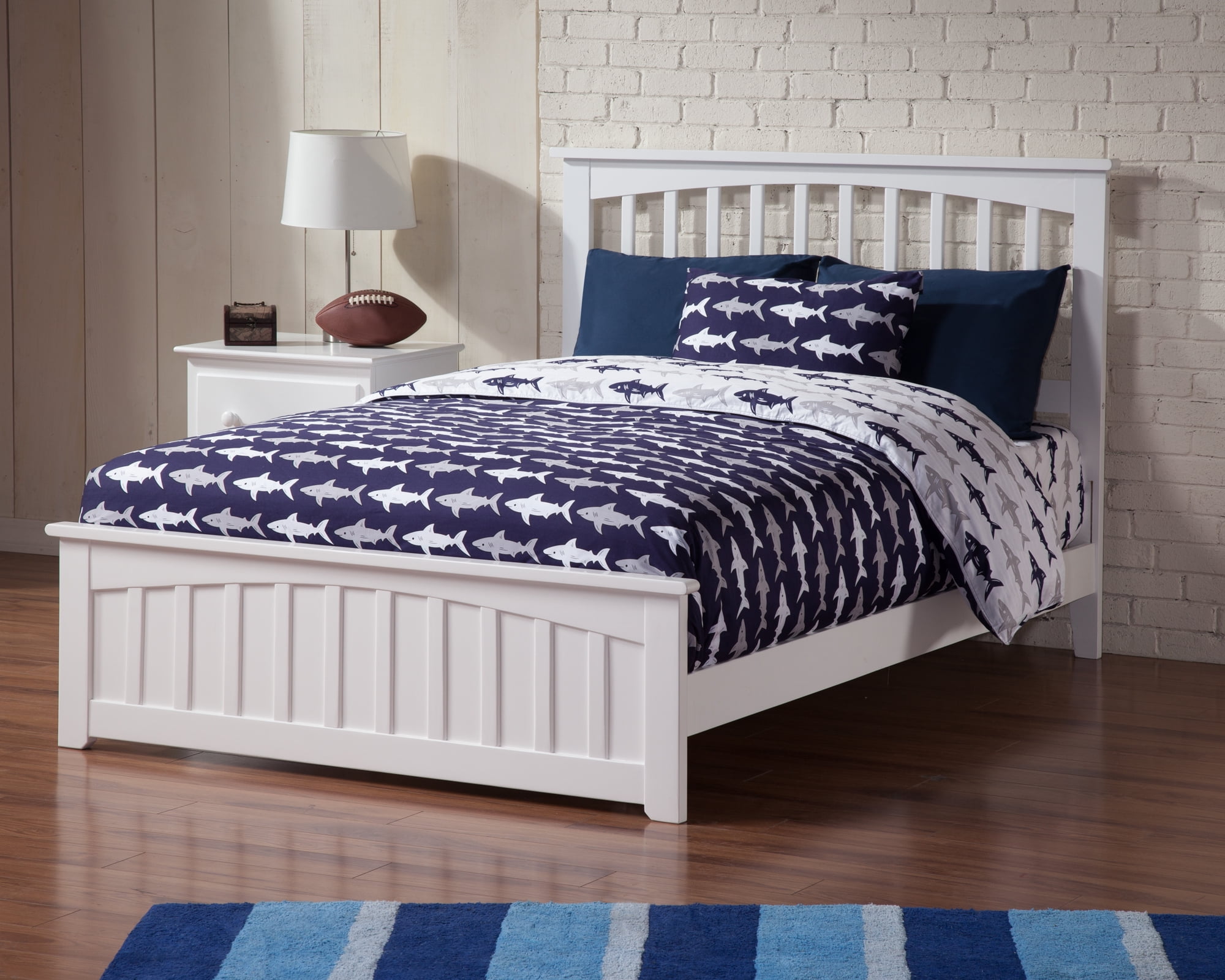 AFI Mission Full Wood Platform Bed with Slatted Headboard and Footboard, White
