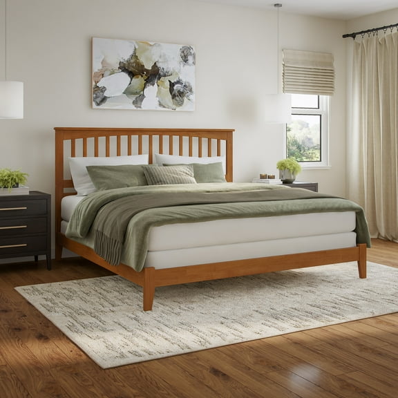 AFI Mission King Solid Wood Foundation Bed, Light Toffee