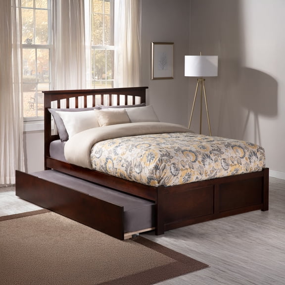 AFI Mission King Wood Platform Bed with Footboard and Twin XL Trundle, Walnut