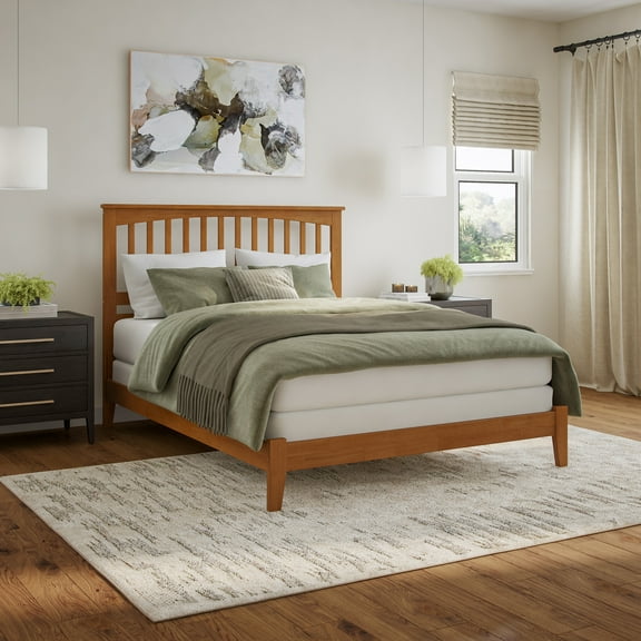 AFI Mission Queen Solid Wood Foundation Bed, Light Toffee