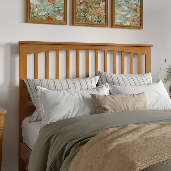 AFI Mission Queen Solid Wood Headboard with Attachable Charger, Light Toffee