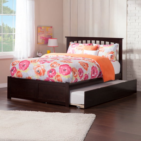 AFI Mission Queen Wood Platform Bed with Footboard & Twin XL Trundle, Espresso
