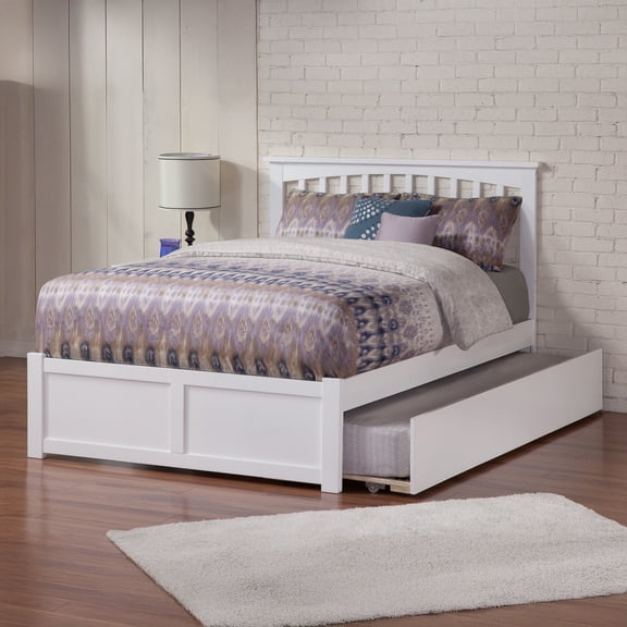 AFI Mission Queen Wood Platform Bed with Footboard & Twin XL Trundle, White
