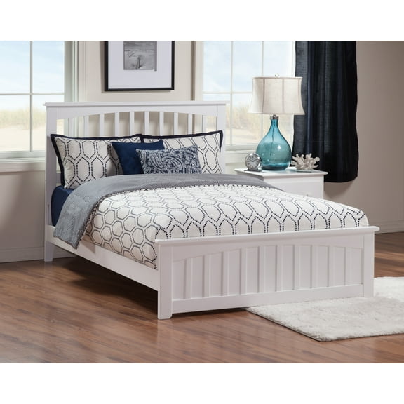 AFI Mission Queen Wood Platform Bed with Slatted Headboard and Footboard, White