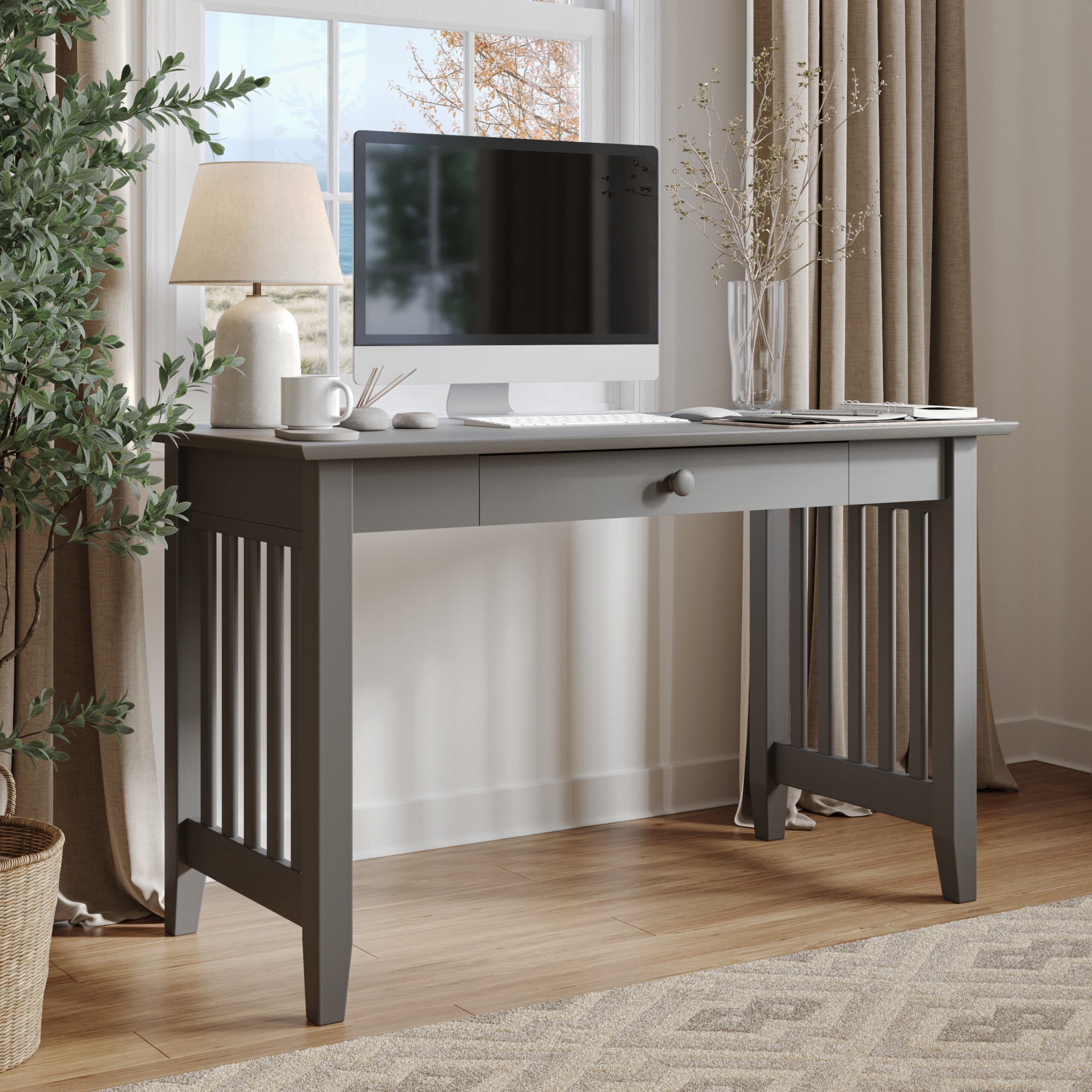 AFI Mission Solid Wood Writing Desk with Drawer, Grey