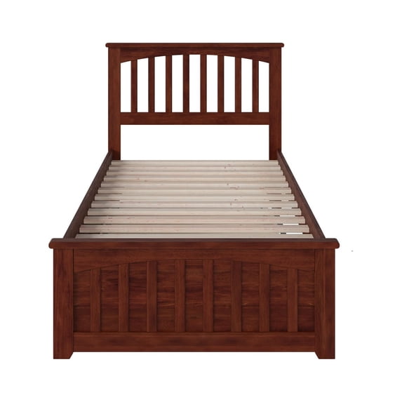 AFI Mission Twin Platform Bed with Matching Footboard and Twin Trundle in Walnut